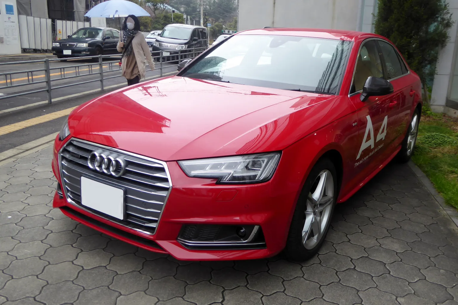 Czerwone Audi A4 B9 S line od przodu